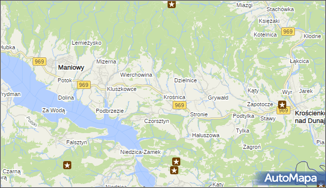 mapa Krośnica gmina Krościenko nad Dunajcem, Krośnica gmina Krościenko nad Dunajcem na mapie Targeo