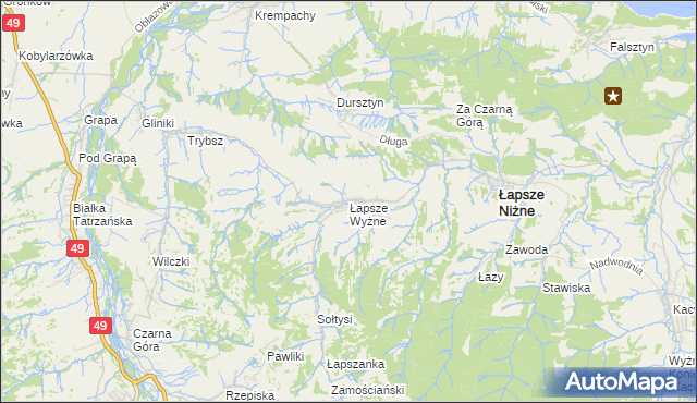 mapa Łapsze Wyżne, Łapsze Wyżne na mapie Targeo