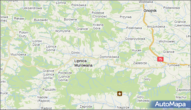 mapa Lipnica Dolna gmina Lipnica Murowana, Lipnica Dolna gmina Lipnica Murowana na mapie Targeo