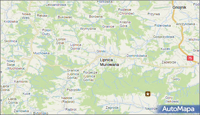 mapa Lipnica Murowana, Lipnica Murowana na mapie Targeo