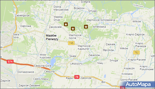 mapa Mąchocice Kapitulne, Mąchocice Kapitulne na mapie Targeo