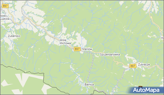 mapa Maniów gmina Komańcza, Maniów gmina Komańcza na mapie Targeo