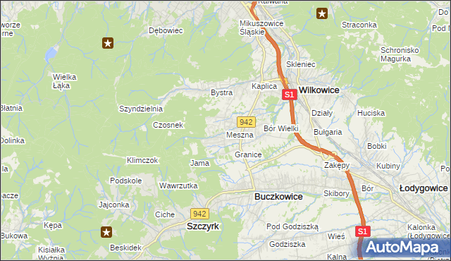 mapa Meszna gmina Wilkowice, Meszna gmina Wilkowice na mapie Targeo