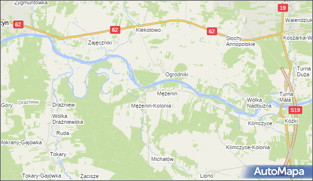 mapa Mężenin gmina Platerów, Mężenin gmina Platerów na mapie Targeo