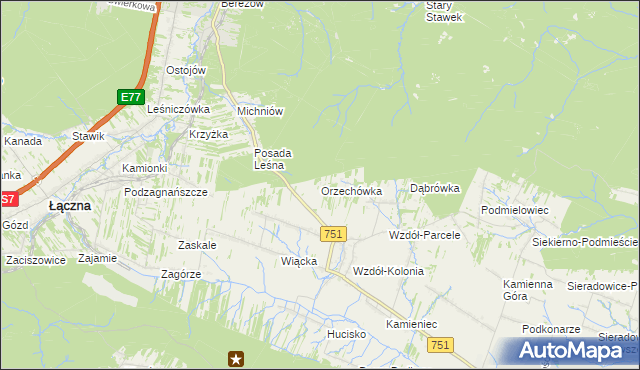 mapa Orzechówka gmina Bodzentyn, Orzechówka gmina Bodzentyn na mapie Targeo