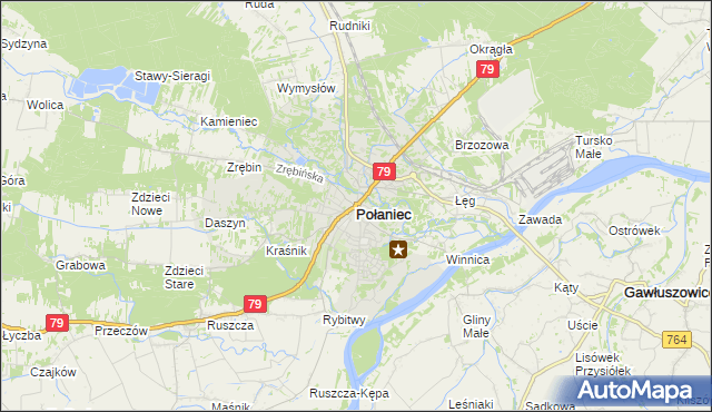 mapa Połaniec powiat staszowski, Połaniec powiat staszowski na mapie Targeo