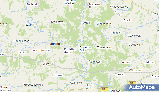 mapa Popielżyn Dolny, Popielżyn Dolny na mapie Targeo