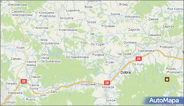 mapa Porąbka gmina Dobra, Porąbka gmina Dobra na mapie Targeo