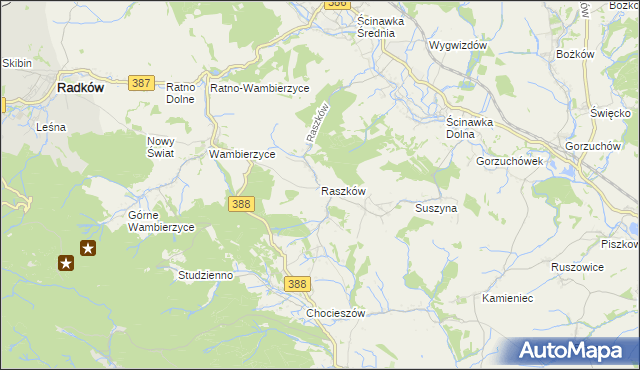 mapa Raszków gmina Radków, Raszków gmina Radków na mapie Targeo