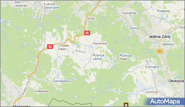 mapa Rybnica Leśna, Rybnica Leśna na mapie Targeo