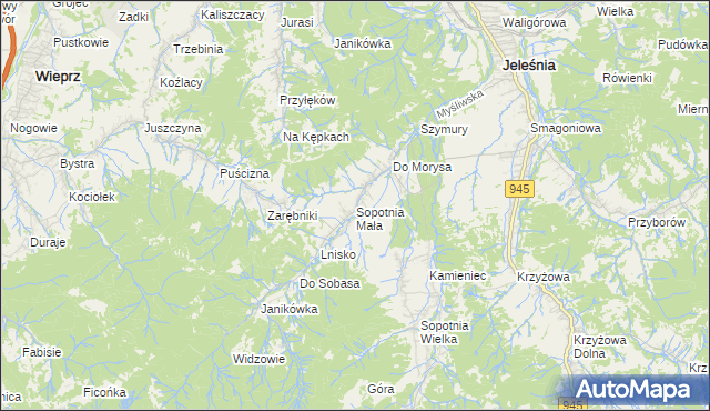 mapa Sopotnia Mała, Sopotnia Mała na mapie Targeo