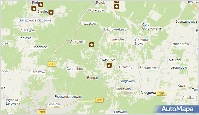 mapa Trzebniów, Trzebniów na mapie Targeo