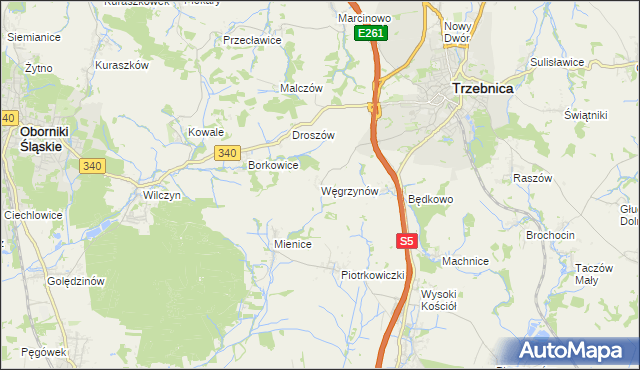 mapa Węgrzynów gmina Trzebnica, Węgrzynów gmina Trzebnica na mapie Targeo