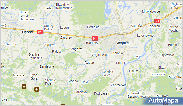 mapa Więckowice gmina Wojnicz, Więckowice gmina Wojnicz na mapie Targeo