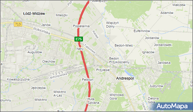 mapa Andrzejów gmina Łódź, Andrzejów gmina Łódź na mapie Targeo