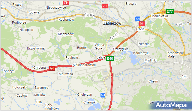 mapa Balice gmina Zabierzów, Balice gmina Zabierzów na mapie Targeo