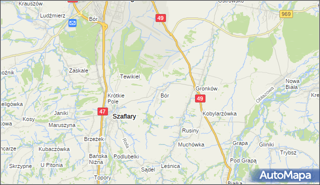 mapa Bór gmina Szaflary, Bór gmina Szaflary na mapie Targeo