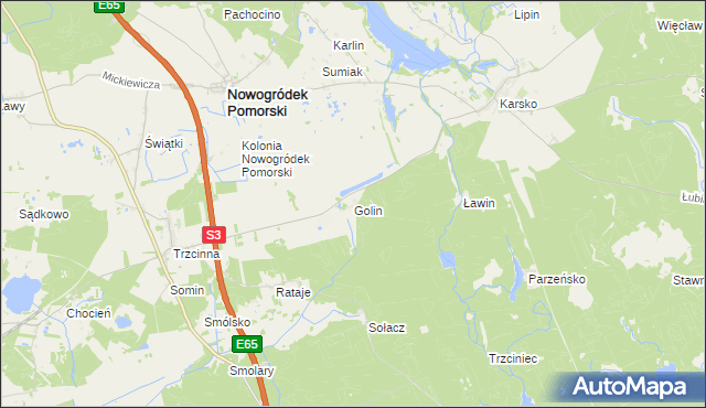 mapa Golin gmina Nowogródek Pomorski, Golin gmina Nowogródek Pomorski na mapie Targeo