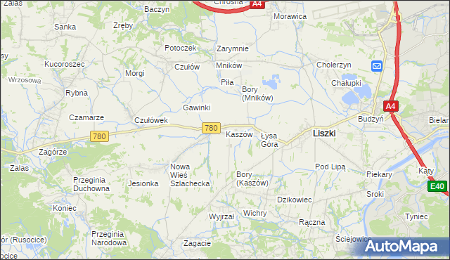 mapa Kaszów gmina Liszki, Kaszów gmina Liszki na mapie Targeo