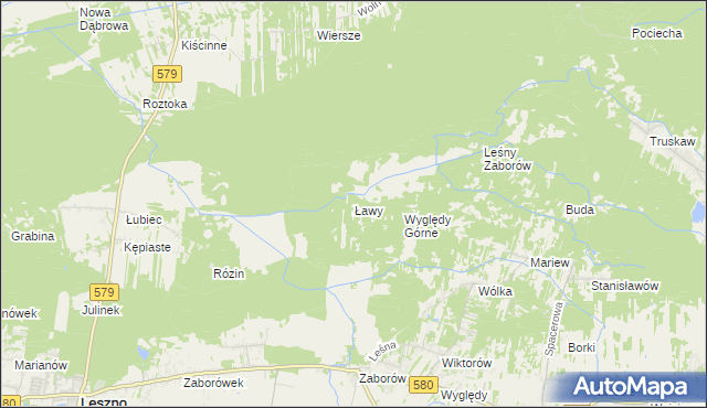 mapa Ławy gmina Leszno, Ławy gmina Leszno na mapie Targeo