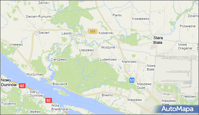 mapa Ludwikowo gmina Stara Biała, Ludwikowo gmina Stara Biała na mapie Targeo