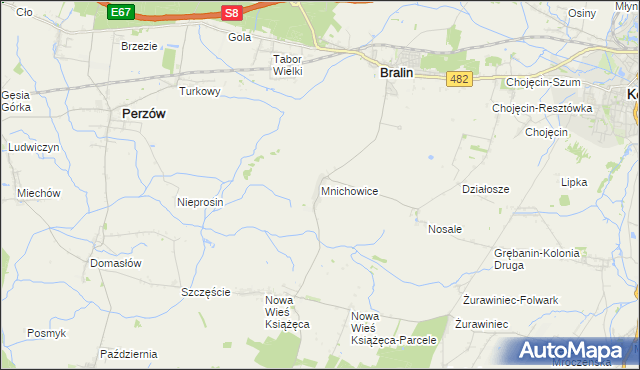 mapa Mnichowice gmina Bralin, Mnichowice gmina Bralin na mapie Targeo