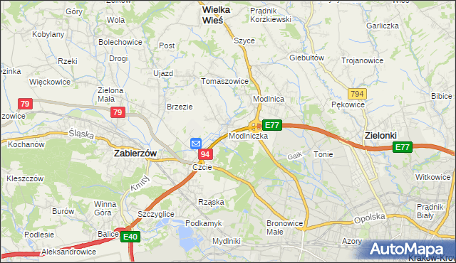 mapa Modlniczka, Modlniczka na mapie Targeo