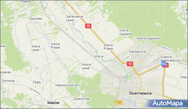 mapa Mokra gmina Skierniewice, Mokra gmina Skierniewice na mapie Targeo