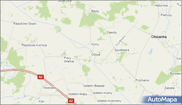 mapa Ostoje gmina Mordy, Ostoje gmina Mordy na mapie Targeo