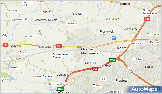 mapa Ożarów Mazowiecki, Ożarów Mazowiecki na mapie Targeo