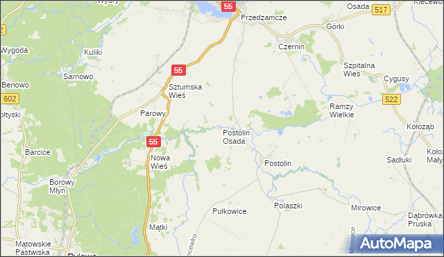 mapa Postolin Osada, Postolin Osada na mapie Targeo