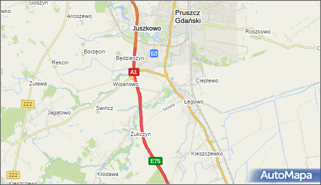 mapa Rusocin gmina Pruszcz Gdański, Rusocin gmina Pruszcz Gdański na mapie Targeo