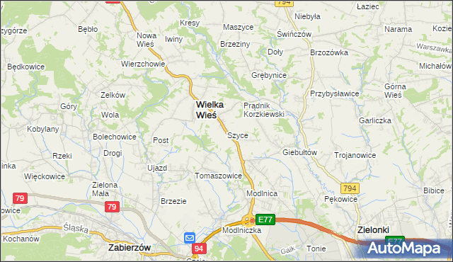 mapa Szyce gmina Wielka Wieś, Szyce gmina Wielka Wieś na mapie Targeo