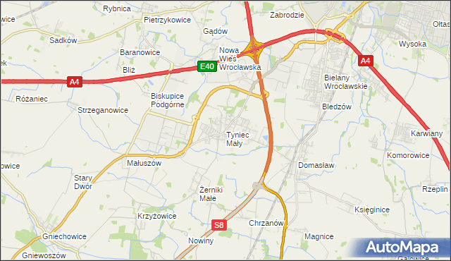 mapa Tyniec Mały, Tyniec Mały na mapie Targeo