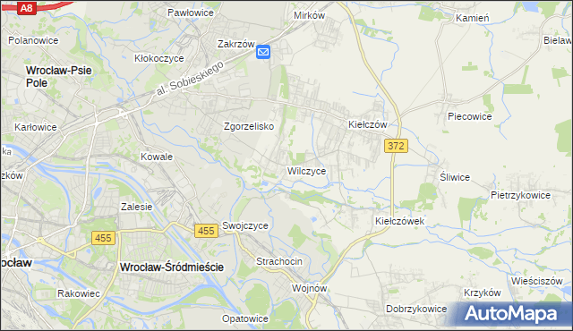 mapa Wilczyce gmina Długołęka, Wilczyce gmina Długołęka na mapie Targeo