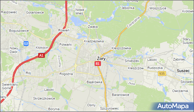 mapa Żor, Żory na mapie Targeo