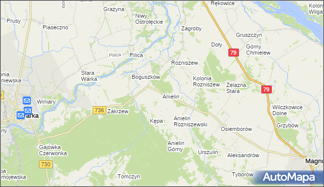 mapa Anielin gmina Magnuszew, Anielin gmina Magnuszew na mapie Targeo