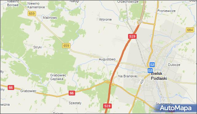 mapa Augustowo gmina Bielsk Podlaski, Augustowo gmina Bielsk Podlaski na mapie Targeo