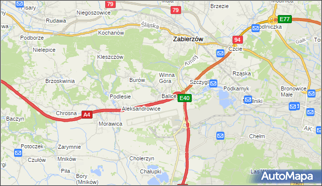 mapa Balice gmina Zabierzów, Balice gmina Zabierzów na mapie Targeo