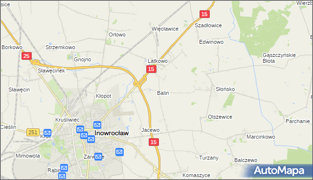 mapa Balin gmina Inowrocław, Balin gmina Inowrocław na mapie Targeo