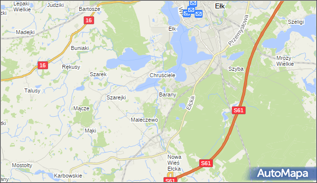 mapa Barany gmina Ełk, Barany gmina Ełk na mapie Targeo