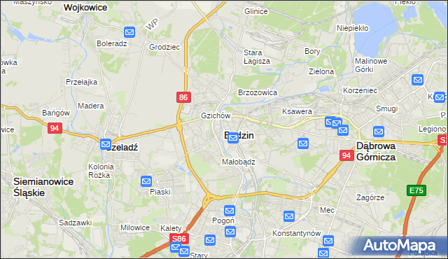 mapa Będzin, Będzin na mapie Targeo