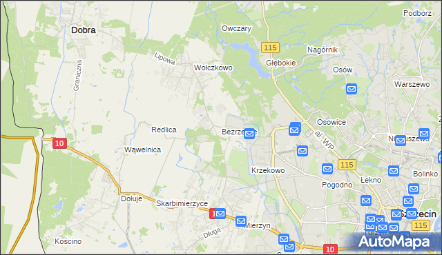 mapa Bezrzecze, Bezrzecze na mapie Targeo
