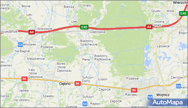 mapa Biadoliny Radłowskie, Biadoliny Radłowskie na mapie Targeo