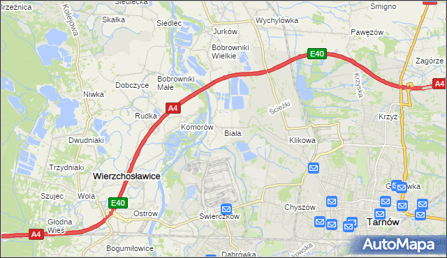 mapa Biała gmina Tarnów, Biała gmina Tarnów na mapie Targeo