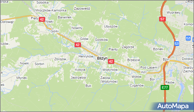 mapa Bliżyn, Bliżyn na mapie Targeo