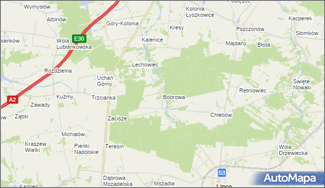 mapa Bobrowa gmina Łyszkowice, Bobrowa gmina Łyszkowice na mapie Targeo