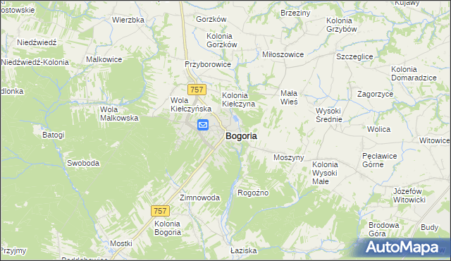 mapa Bogoria powiat staszowski, Bogoria powiat staszowski na mapie Targeo