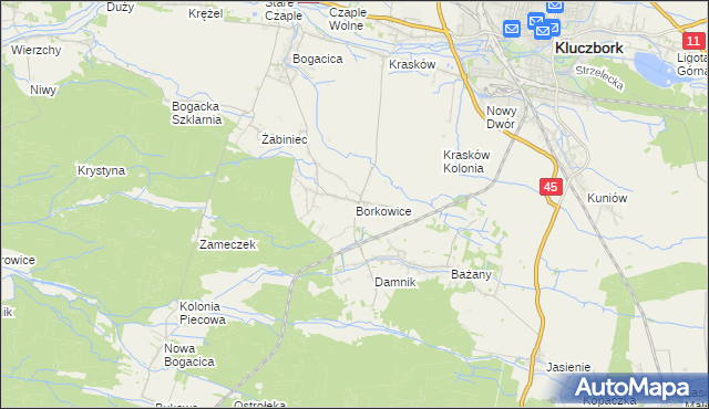 mapa Borkowice gmina Kluczbork, Borkowice gmina Kluczbork na mapie Targeo