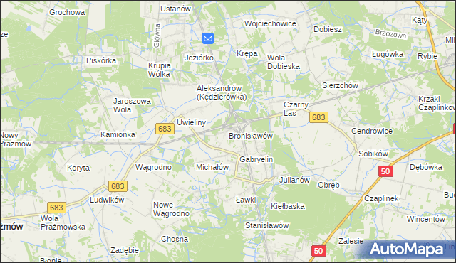 mapa Bronisławów gmina Prażmów, Bronisławów gmina Prażmów na mapie Targeo